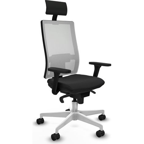 Horna sincro malla blanca similpiel negro brazos 3D base blanca cabecero fijo ruedas 65mm nailon (1/5)