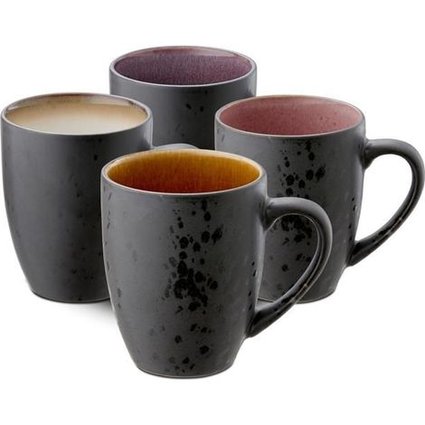 Becher - BITZ - Bitz - Set von 4 - Reaktive schwarze Emaille aus Steinzeug - 30 cl, mikrowellengeeignet & spülmaschinenfest