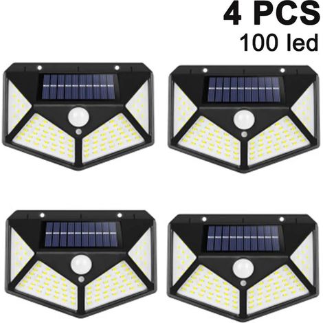 Solar-Außenleuchten, 【270° 4-seitige Beleuchtung - 2200 mAh】 Wasserdichte Solar-Wandleuchte mit 100 LEDs und Bewegungsmelder für Garten und Hof - 【4er-Set】 (1/5)