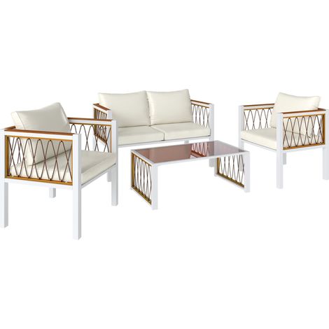 4-teiliges Rattan-Gartenlounge-Set mit Kissen