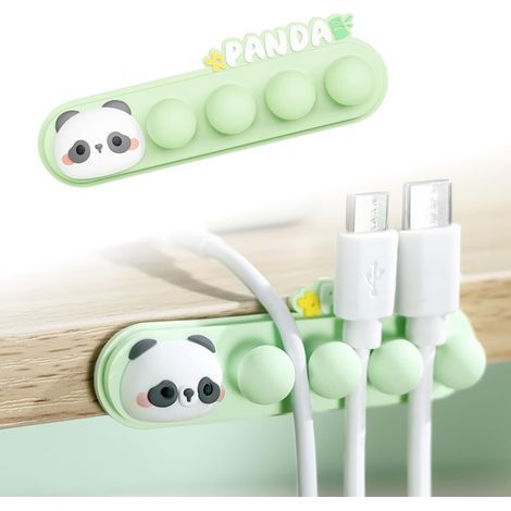 Silikon-Kabelhalter, selbstklebender Tier-Kabelhalter, Silikon-Kabelclip für Schreibtisch, Nachttisch, Ladekabel, HDMI, USB, Audio (Panda) (1/5)