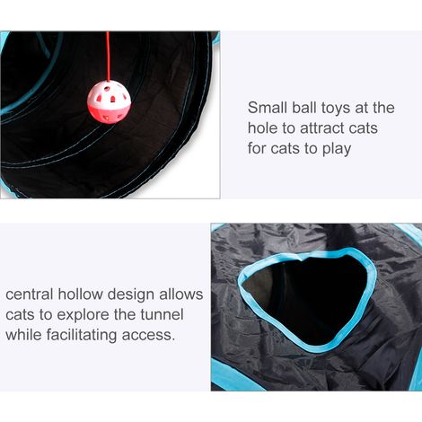 Tunnel pour Chat Générique 5 Voies Polyester Noir Ø25cm Jouet Pliable avec Balle et Papier Bruissant pour Intérieur