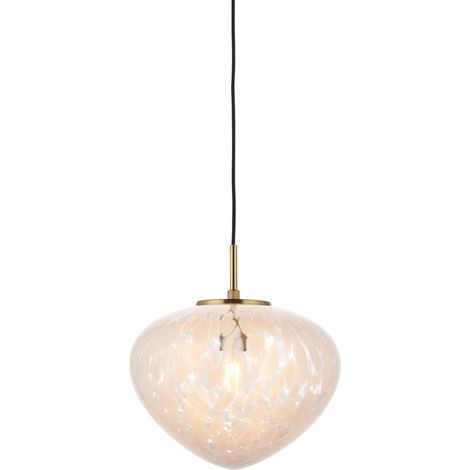 Endon Mali Plafonnier suspendu Globe en laiton satiné, verre confetti blanc, 1 x E27