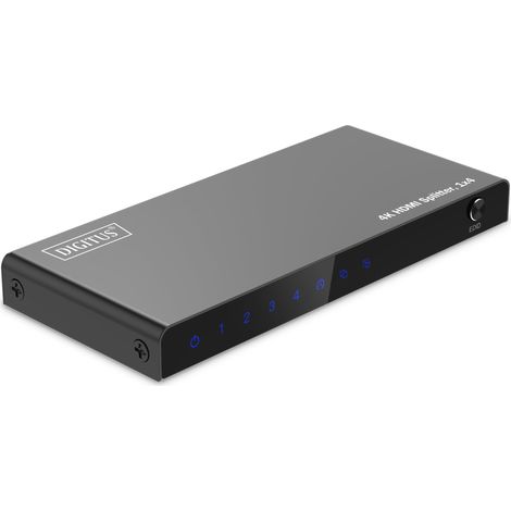 DIGITUS DS-55337 Divisor HDMI 1x4 - Entrada: 1 Puerto/Salida: 4 Puertos - UHD 4K/60 Hz HDTV: 3840 x 2160p - HDCP 2.2 - HDR, Deep Colour, conmutador EDID, DTS, Dolby Digital, LPCM
