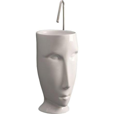 Cristina Ondyna – Vasque sur pied en céramique blanche – Hauteur 945 mm – Diamètre intérieur 390 mm – Vidage au sol pour salle de bain moderne (1/3)