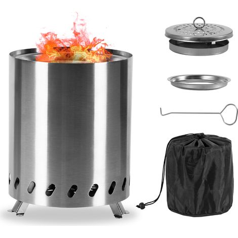 Jiubiaz Braciere senza fumo, H: 19,5 cm x Diametro: 15 cm, braciere a legna con cenere rimovibile, interno in acciaio inossidabile 201, portatile per terrazze esterne e campeggio (1/5)