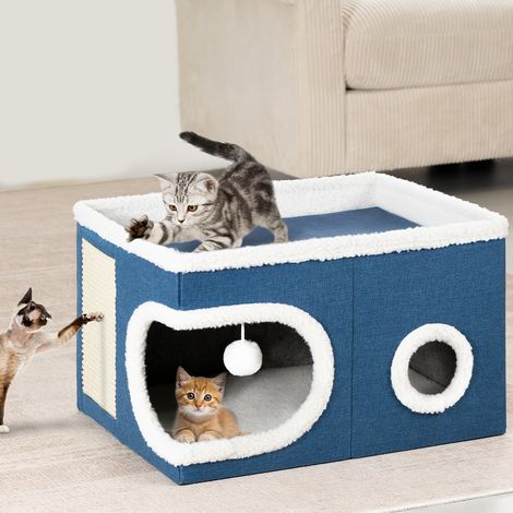 Cuccia Casa per Gatti Cubo Blu Tiragraffi Casetta Animali Domestici 58x42x33 cm (1/5)