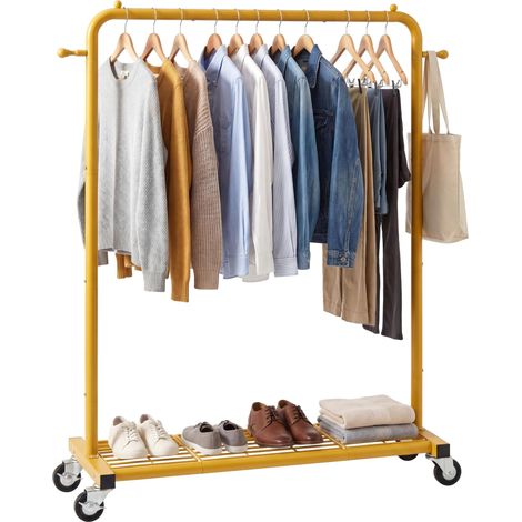 Portant à vêtements sur roulettes, portant à vêtements avec étagère de rangement inférieure en maille, cadre en métal robuste, portant à vêtements à roulettes pour accrocher des vêtements (1/5)