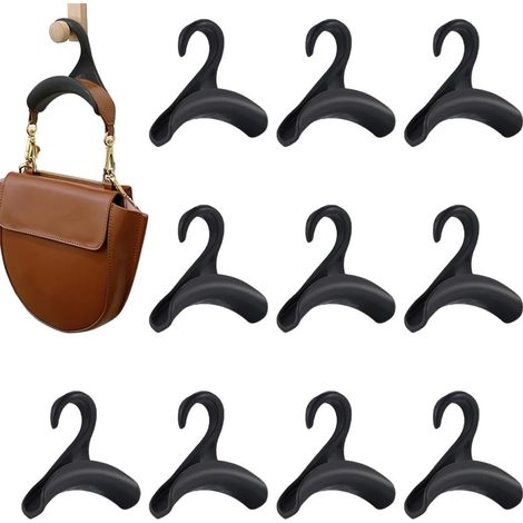 Lot de 10 crochets pour sacs et vêtements - Crochets pour sacs à main, cintres pour vêtements, porte-monnaie, portefeuilles, écharpes et cravates - 10 x 10 x 3 cm - Noir (1/5)