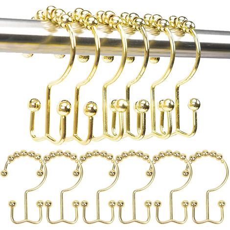 Lot de douze crochets pour rideau de douche métal anti rouille double rouleau pour barre de douche et rideaux