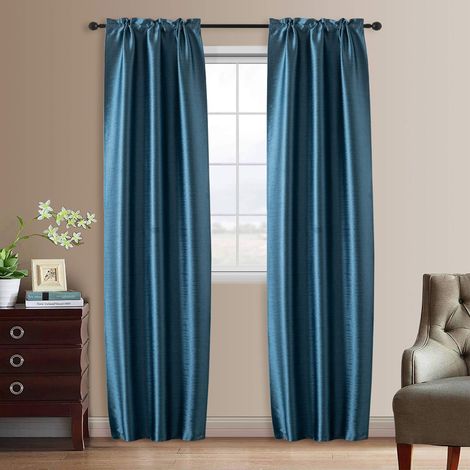 Paire de rideaux occultants effet métallisé pour salon, chambre, bureau, balcon, porte fenêtre, 2 panneaux avec poche (bleu, 70 x 240 cm) (1/5)