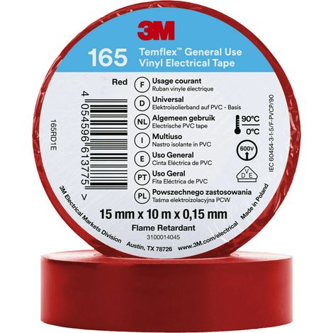 3M Temflex™ 165 165RD1E Isolierband Temflex™ 165 Rot (L x B) 10 m x 15 mm 1 St.