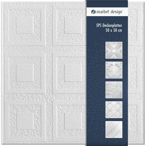 Marbet Design piastrelle per soffitto in polistirolo EPS bianco 50x50cm confezione economica: 2 m² / 8 pannelli, Contrasto