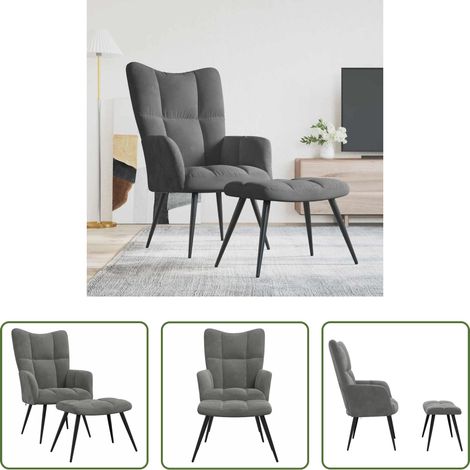 vidaXL Sillón de relax con taburete terciopelo gris oscuro (1/5)