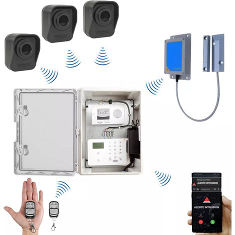 Ultra Secure – Kit alarme hangar agricole – Point d'alerte GSM 4G IP65 – 3 détecteurs de mouvement 15m – 1 détecteur d'ouverture 300m (1/5)
