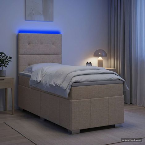 vidaXL Lit boxspring LED avec matelas Crème 100 x 200 cm Tissu (1/5)