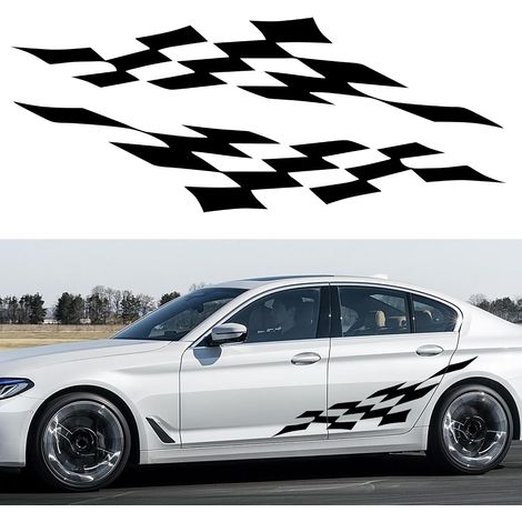 150 cm Drapeau à damier de course Bandes latérales Grille en treillis Autocollants universels en vinyle pour voiture Autocollants décoratifs pour les portes et les côtés de la carrosserie Noir (1/5)