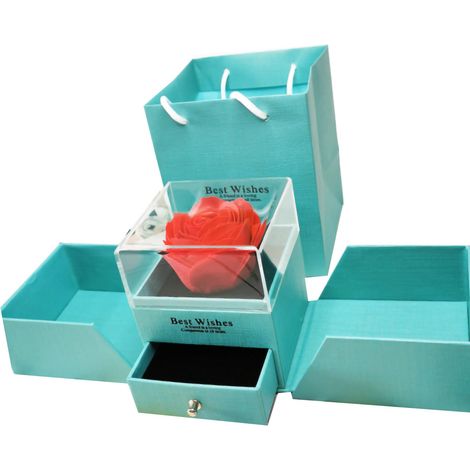 Boîte à bijoux en forme de rose, écrin exquis pour bagues et colliers, cadeau idéal pour la Saint-Valentin, un anniversaire ou un mariage (vert). (1/2)