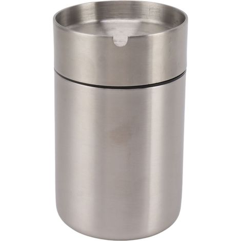 Cendrier de voiture en acier inoxydable élégant, portable, anti-vent avec couvercle argenté (1/5)