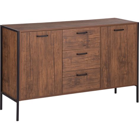 Aparador de madera oscura y negro con cajones salón industrial Tifton