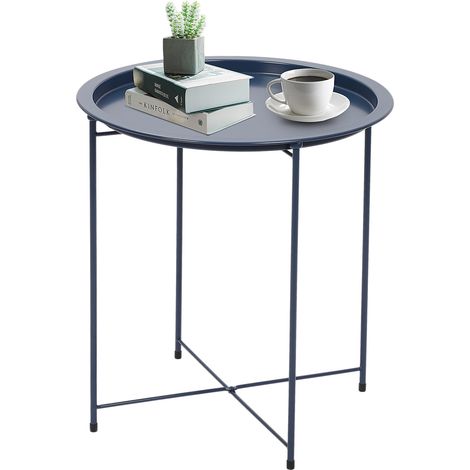 Tray Metal Side Table 47x50cm Small Side Table With Removable Round Tray Round Coffee Table for Outdoor or Indoor for Home Kitchen Grey (1/5)