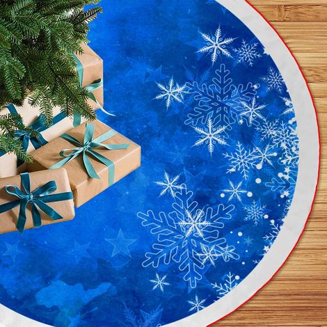 Falda rústica y gruesa de color azul para árbol de Navidad, de 120 cm de largo, decorada con copos de nieve, ideal para la decoración de invierno y Año Nuevo en casa. (1/4)