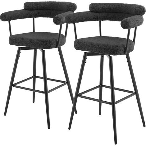 ML-Design Barhocker drehbar 2er Set Dunkelgrau, Teddy-Stoff, H:76cm, Gepolsterte Barstühle, Küchenstühle mit Arm- und Rückenlehne, 360° Drehstuhl, Tresenhocker mit Fußstütze, Küchenhocker Bistrohocker