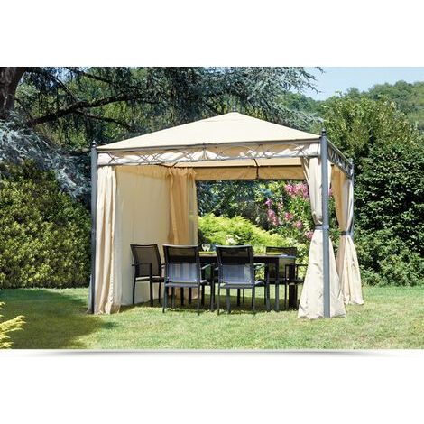 Gazebo da giardino 3 x 3 metri completo di tende laterali con struttura in ferro (1/4)