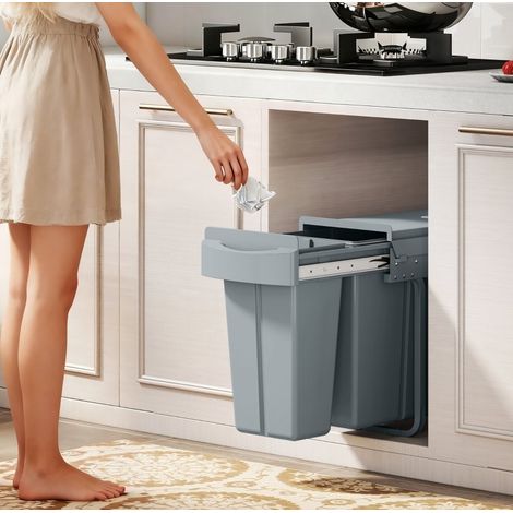 Ausziehbarer Küchenabfalleimer 30 L mit 2 herausnehmbaren Behältern, 20 L + 10 L, grau HAVRYA (1/5)