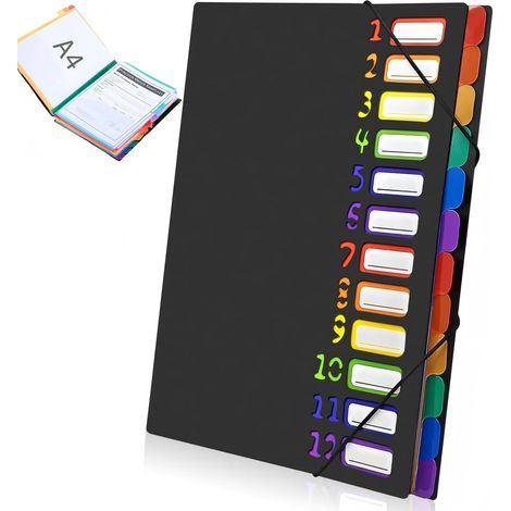 12 Trieur extensible,Classeur accordéon résistant dossier étanche pp organisateur document A4,dossier extensible pour Documents, Étanche et Coloré, pour l'école, les Fournitures de Bureau (1/5)