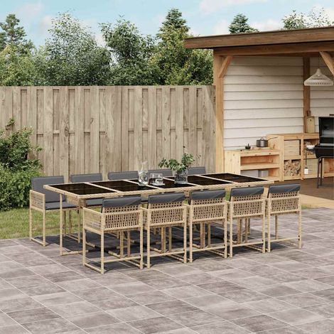 11-tlg. Garten-Essgruppe mit Kissen Beigemischung Poly Rattan (1/5)