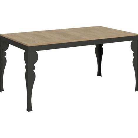 Table extensible 8 à 20 personnes chêne clair et pieds métal anthracite L 180 à 440 cm Torza (1/5)