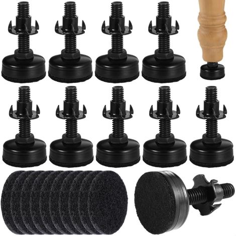 20 Sets verstellbarer Möbelfüße mit Filzgleitern und T-Muttern, 3/8-16 Gewinde, perfekt für Barhocker, Tische und Schränke.