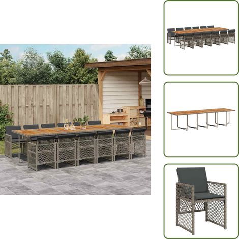 Cuscini da giardino - vidaXL Set da Pranzo da Giardino 13pz con Cuscini Grigio in Polyrattan - Rattan PE