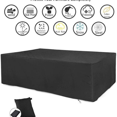 Housse de mobilier de jardin 315 x 160 x 74 cm avec cordon de serrage, imperméable, coupe-vent et résistante aux UV, housse de protection résistante aux intempéries 210D pour tables de jardin. (1/5)