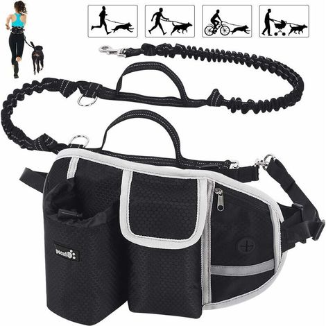 Laisse Chien Laisse Mains Libres Chien Jusqu'à 110kg Absorption de Choc, Confortable, Couture Réfléchissante, Idéal pour Course à Pied, Jogging et Marche (Noir)