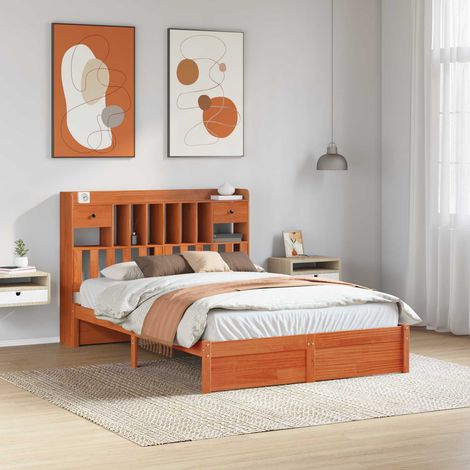 vidaXL Libreria Struttura Letto con testiera Marrone Cera 200 x 160 cm (1/5)