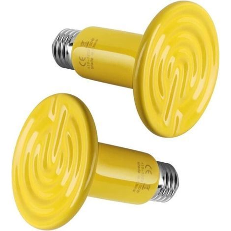 Ampoule chauffante en céramique pour reptiles, sans lumière, chauffage pour terrarium, amphibien, serpent, tortue, incubation de poulet, 150 W, lot de 2, jaune (1/5)