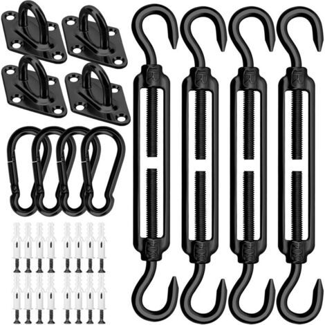 Kit de Fixation pour Voile d'ombrage - 40 pièces - Robuste - en Acier Inoxydable 304 - pour Installation d'auvent de Jardin Triangulaire, rectangulaire et carré (M6 Noir) (1/4)