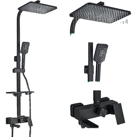 Ensemble de douche en laiton, mitigeur 3 voies, hauteur réglable, ABS noir 3 voies