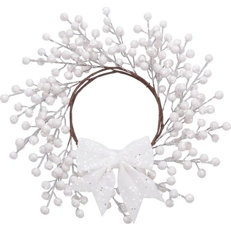 Guirlande De Baies Artificielles - Couronne Décorative Blanche Avec Baies Rouges Faux - Pour Porte Fenêtre Ou Vitrine - Décoration Hivernale Noël Saint Valentin - 1 Pièce (1/5)