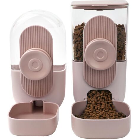 Automatischer Futter- und Wasserspender zum Aufhängen für Kleintiere, automatischer Futterautomat für Welpen, Kaninchen, Meerschweinchen, Frettchen, Igel, Katzen, Chinchillas (Rosa)