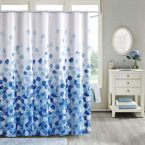 Rideau de douche 183 x 183 cm (72 x 72 pouces), lavable en machine, en polyester déperlant, avec 12 crochets pour salle de bain - Bleu à bulles (1/5)