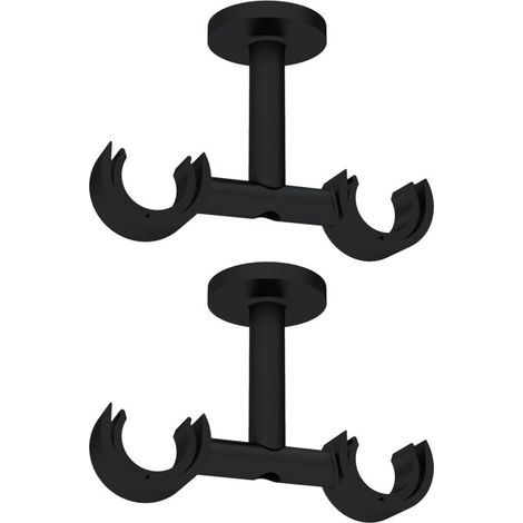 Store Menuiserie – Support double tringle à rideaux noir pour plafond – Métal résistant – Diamètre 28 mm – Lot de 2 supports avec vis et chevilles (1/4)