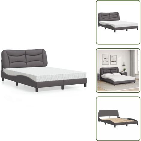 Lit avec matelas gris 140x190 cm similicuir - Lit Double - Lit Plateforme - Lit Design - Lit Moderne - Literie (1/5)