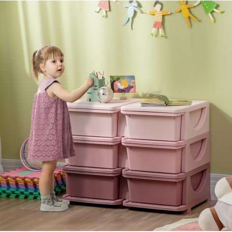 Boîte de rangement pour jouets à 6 tiroirs, commode enfant avec assise, plastique rose, pour chambre, salle de jeux et salon, pratique et ludique, de CHICFURN (1/5)