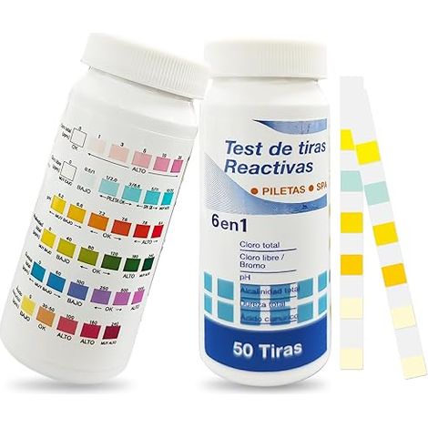 Bandelettes Test Piscine 6 en 1 Eau Chlore pH Alcalinité Dureté Brome Acide Cyanurique Spa (1/5)