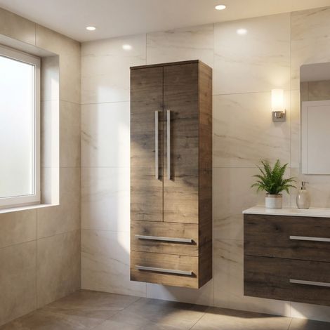 Cube Way armadio alto da bagno sospeso 60 x 163 x 33 cm, 2 cassetti, 2 ante, finitura rovere Wellington (CUBE3CHV60DW)