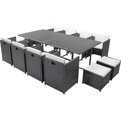 Salón de jardín encastrable 12 personas de resina trenzada gris/blanco MIAMI