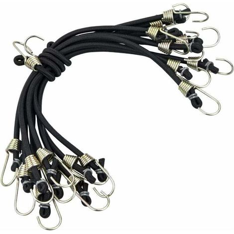 UlisemTendeur Elastique avec Crochet, 10 Pcs 25cm Sangles de Rangement Robustes, Universels Robustes Tendeurs Sandow, Sangles de Tension Multifonction pour Vélos Et Tentes, Sangle à Bagage, Noir (1/4)